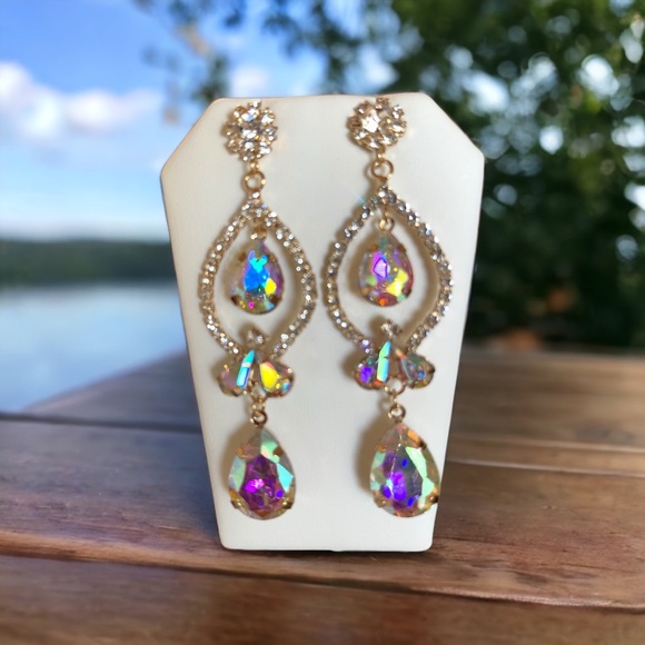 Silver Crystal Drop Earrings Wedding Bridal Bridesmaid Prom Statement Earrings - Picture 1 of 11